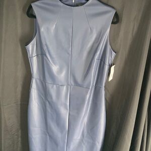 Elegant Blue leather like Sleeveless Dress